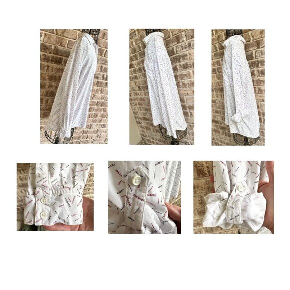 Cosmic Blue Love Roll Tab Sleeve Shirt XL White Hi Low New York Paris Traveler - Picture 11 of 12